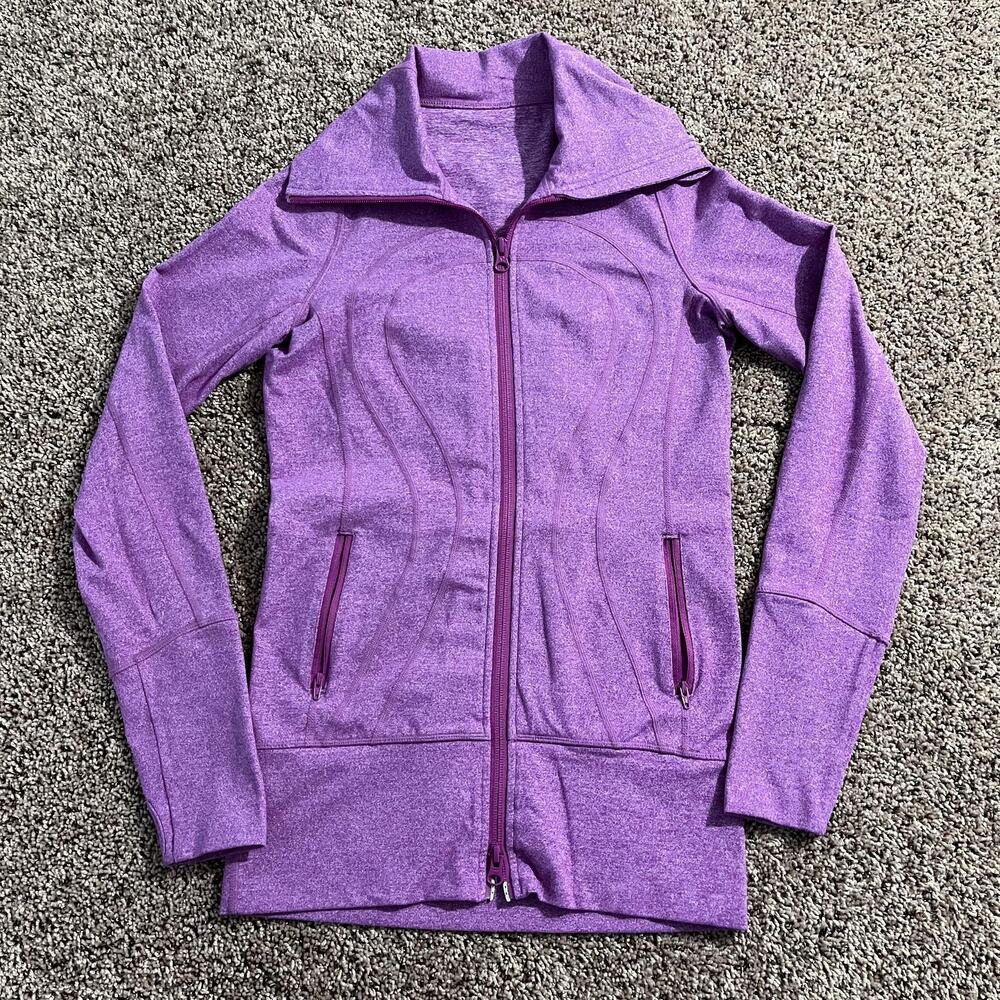 Lululemon Jacket Womens 2‎ Purple Heathered Zip Pockets Thumbholes Yoga Running